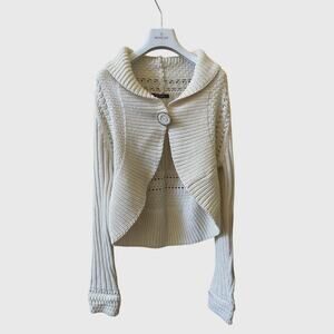 RoccoBarocco Wool Knit Cardigan Sweater Jacket Snap Button Cream Size 6 Medium